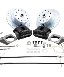 Rear Disc Brake Kit - Swing Axle 5-Lug, Double Drilled 5x130mm and 5x4.75" Directional Drilled and Slotted Rotors with High Performance Wilwood Black Caliper with Emergency Brake - FREE SHIPPING (5 -7 Days Wait)