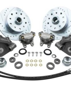 Forged Drop Spindle Front Disc Brake Kit - Link Pin 5-Lug, Double Drilled 5x130mm and 5x4.75" Directional Drilled and Slotted Rotors with High Performance Wilwood Natural Finish Caliper - (3-5 WEEKS WAIT)